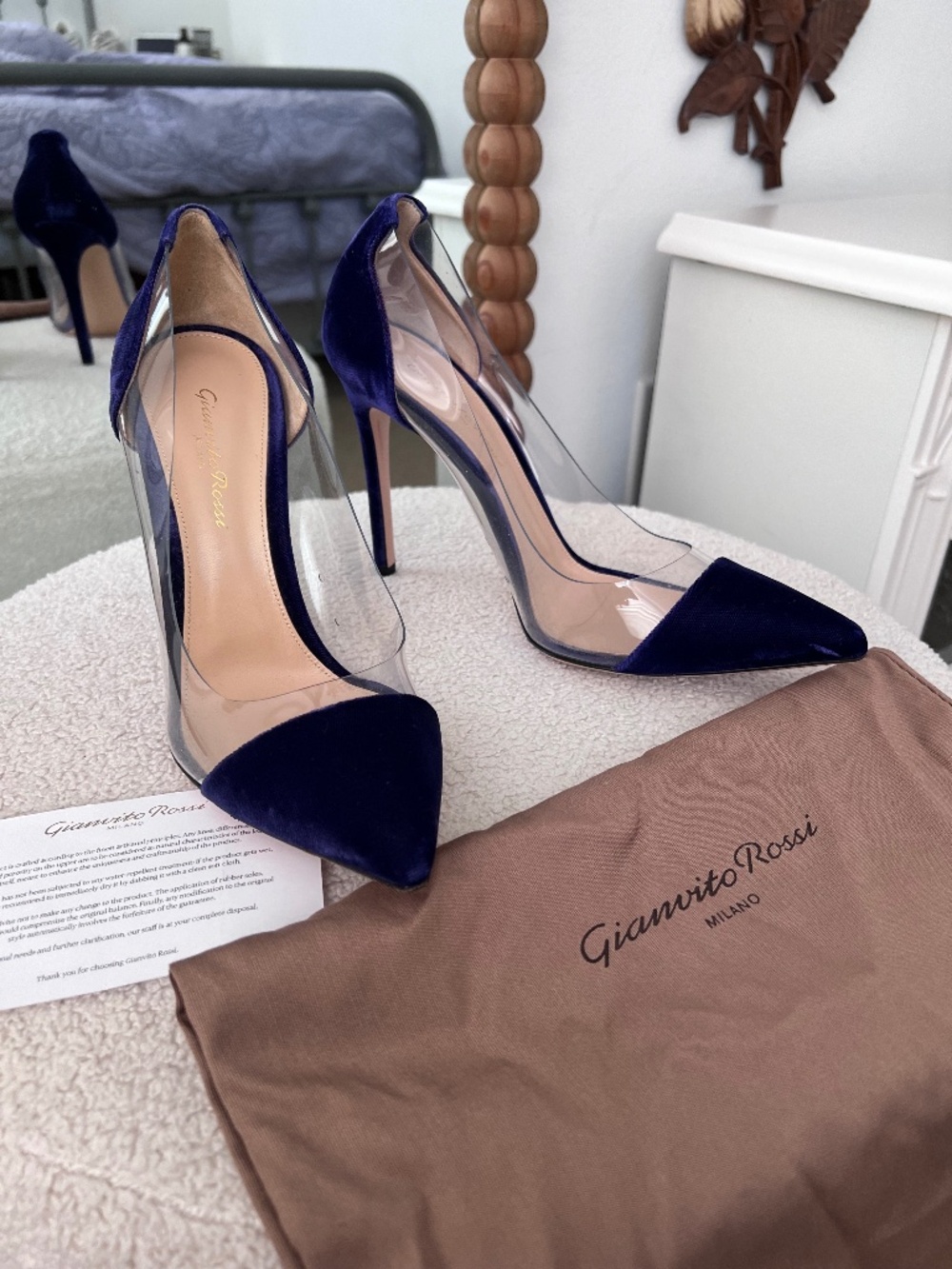 Gianvito Rossi Plexi Velvet Pumps Purple Violet Clear PVC Size 39 NWT